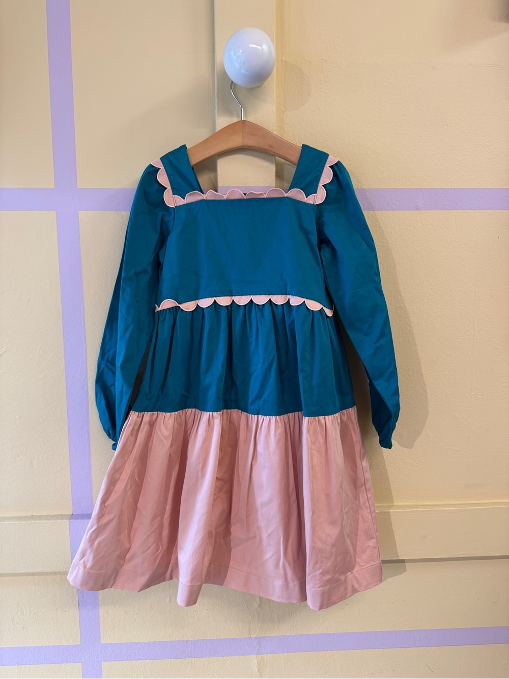 The Middle Daughter Teal and Blush Scalloped Cotton Dress